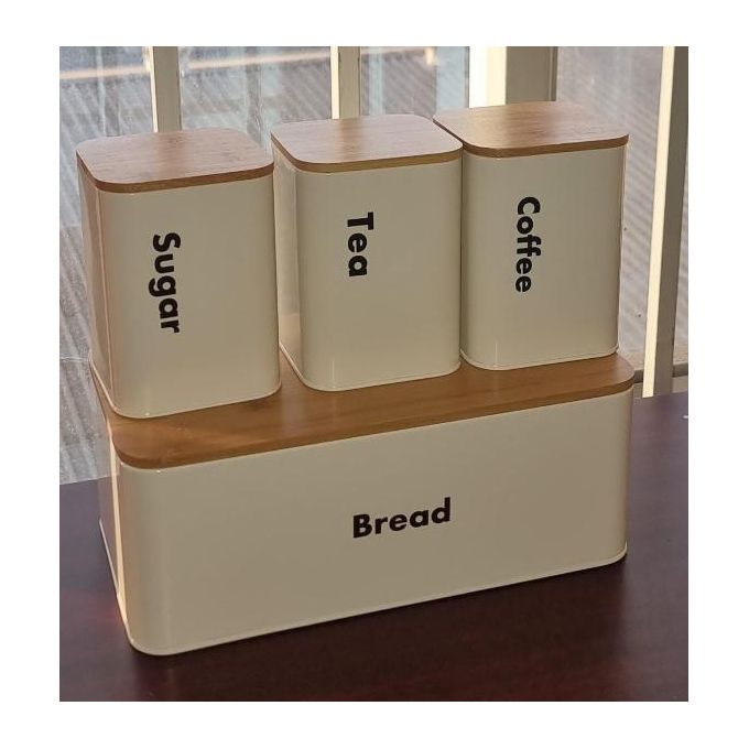 Galvanized metallic Ribbon Bread bin with 3 canisters each