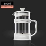 Plastic free glass tea press and coffee machine, 800ML hand brewed coffee pot - white