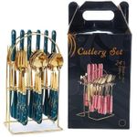 24-piece stainless steel cutlery set - dark green