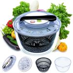 Flushrenic Salad Spinner,Fruit Washer,Vegetable Dryer,Lettuce Spinner,Salad Dryer for Washing, Spinning, and Draining Greens,with Bowl and Mesh Basket