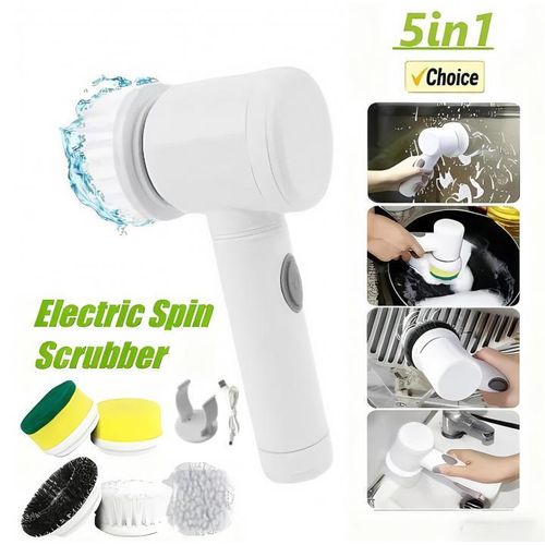 5 in1 Multifunction USB Rechargeable Spin Scrubber,Electric Cleaning Brush  With 5 Replaceable Brush Heads,For Bathroom, Shower, Tub, Kitchen Floor
