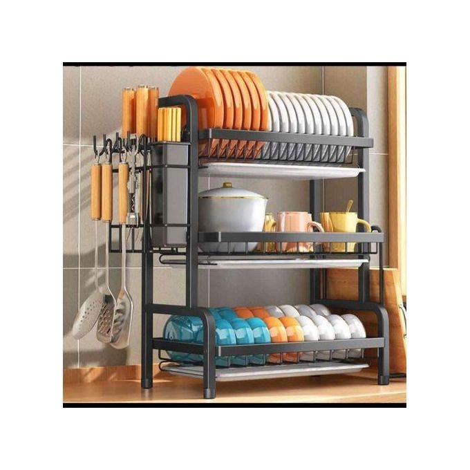 Heavy Duty 3 Tier Dish Rack With Cutlery Holder with 3 trays/3 layer Dish racks