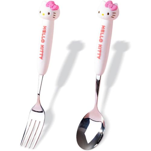 2 PCS Spoon and Fork Set, Cute Stainless Steel Silverware Set, Cartoon Salad Forks and Soup Spoons, Gift for Her