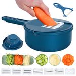 addigoes 7-in-1 Multifunction Mandoline Slicer &amp; Vegetable Chopper - Food Slicer with Container, Onion Cutter &amp; Chopping Artifact, Easy Storage (Blue)