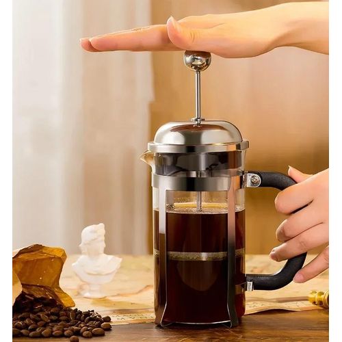 850ml French Press Coffee Maker, High-Heat Borosilicate Glass, Polished Stainless Steel Coffee Press
