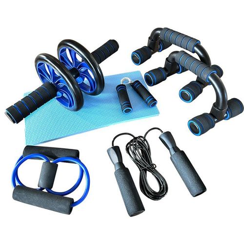 Five-piece ab wheel workout set, gym push-up machine - blue
