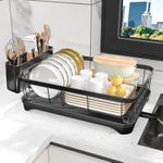 Flushrenic Dishwashing rack,Kitchen countertop cutlery drying rack,Dish Drying Rack for Kitchen Counter,Adjustable Drain Spout,Utensil Separation Design,Spout Removable Utensil and Cup Holder,Kitchen storage
