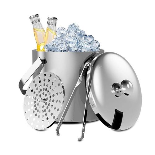 3L Ice Bucket with Tongs And Lid 304 Stainless Steel Bucket for Wet Bar,