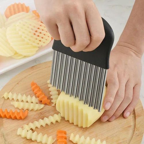 Stainless Steel Potato Chip Slicer Dough Vegetable Fruit Crinkle Wavy Kitchen Knife Cutter Chopper