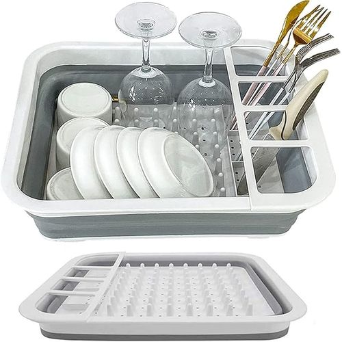 Large White Foldable Dish Drainer Plate Cutlery Basket，Collapsible Dish Drainer