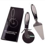 Pizza Wheel Cutter Server Set, Multipurpose Stainless Steel Pizza Cutter Pie Spatula with Sharp Blade for Cutting Pies, Pizza Slicer with Safety and Comfort Grip for Cutting Pizza and More
