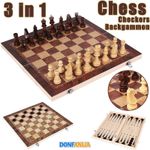 DONFANLIA Chess Game, 3-in-1 Wooden Chess Game, Foldable Travel Chess Game for Children, Portable Chess Games Chess Set for Family Party Travel - 24 x 24 cm