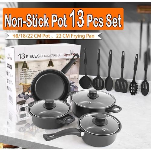 13 piece set of cookware set milk pot soup pot flat bottomed small frying pan lid and shovel to form a pot set