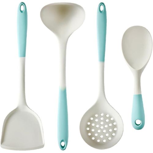 Flushrenic 4PCS Cooking Utensil Set, Heat Resistant Silicone Kitchen Cookware Utensils Set, Kitchen Cooking Tools Includes Turner, Spoon, Slotted spoon, Rice Spoon