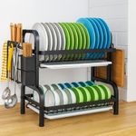 CYFAZA 2 Tier Dish Rack for Kitchen Counter, Dish Drying Rack with Draining Tray, Plate Rack &amp; Dish Drainer, Utensil Holder and Cutting Board Holder