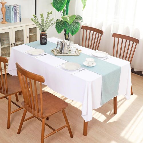 Solid Tablecloth and Table Runner Set, Washable Kitchen Dining Table Decoration for Home Party Decor, Light Blue