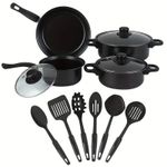 13-Piece Black Nonstick Cookware Set - Lightweight Stainless Steel Pots and Pans with Glass Lids