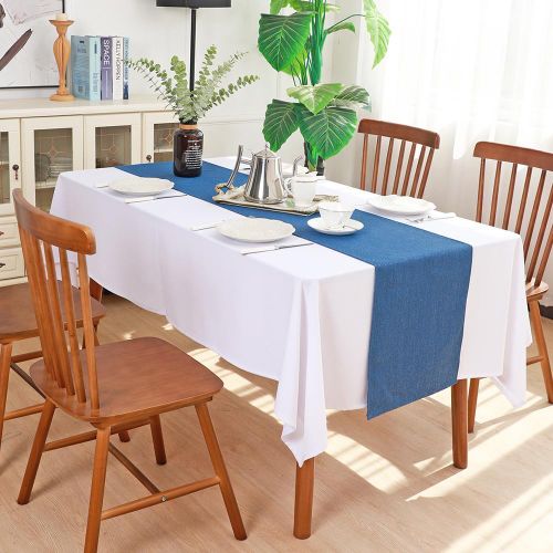 Solid Tablecloth and Table Runner Set, Washable Kitchen Dining Table Decoration for Home Party Decor, Dark Blue