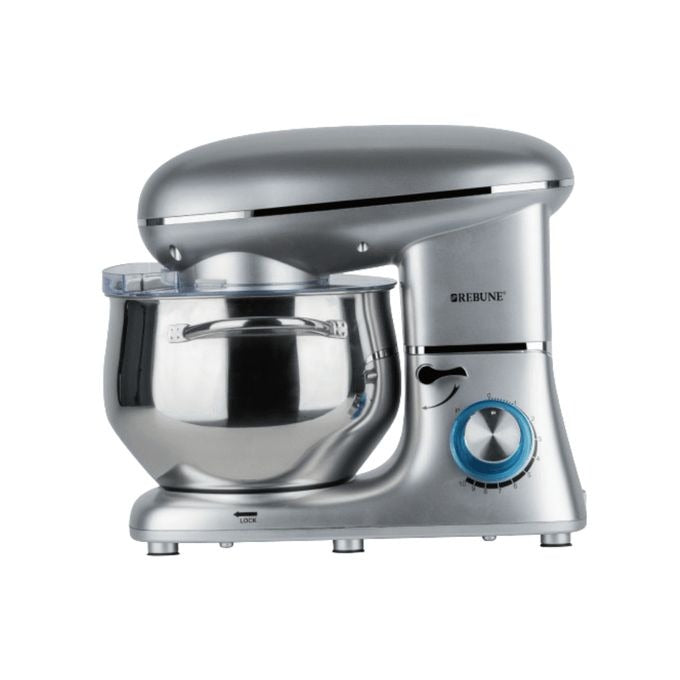 Rebune Electric Mixer, 7L Bowl With Handle, 6 Speed Settings For Whipping, Kneading And Mixing, 1300W - Silver (2YRs WRTY