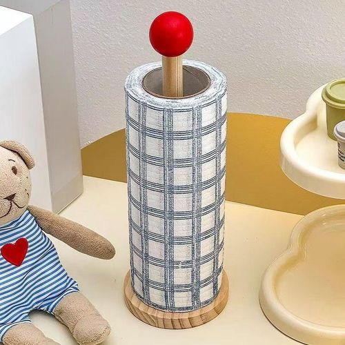 1pc Wood Countertop Paper Towel Holder &amp; Plastic Wrap Roll Hanger - Space-Saving Minimalist Suitable and Dining Room Holder, Compatible with Napkins, Wet Wipes, Cling Film
