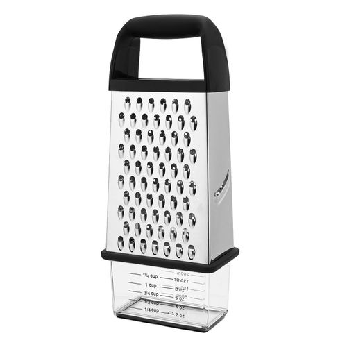 4-Sided Cheese Grater with Container – 100% BPA-Free Stainless Steel Box Grater, Parmesan Shredder, Vegetable Slicer, Slip-Resistant Handle, Dishwasher Safe Zester – Black