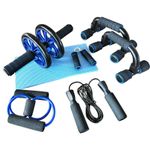Five-piece ab wheel workout set, gym push-up machine - blue