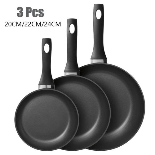 3 Piece Non-Stick Frying Pan Set ,Cookware Set - 20/22/24cm - Black