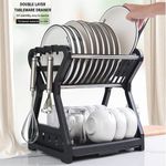 Double Kitchen Dishwasher,Plates Storage Shelf,Drainer-Black