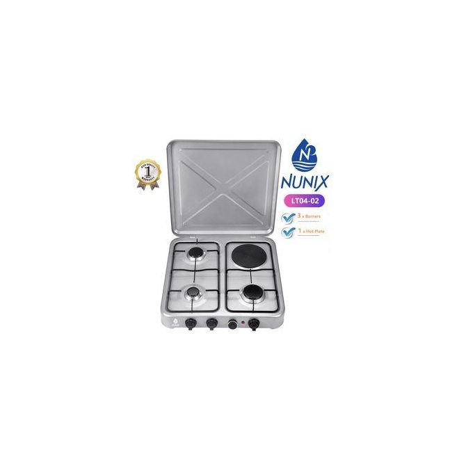 Nunix Top Table 4 Burner Cooker 3 Gas + 1 Electric Hot Plate