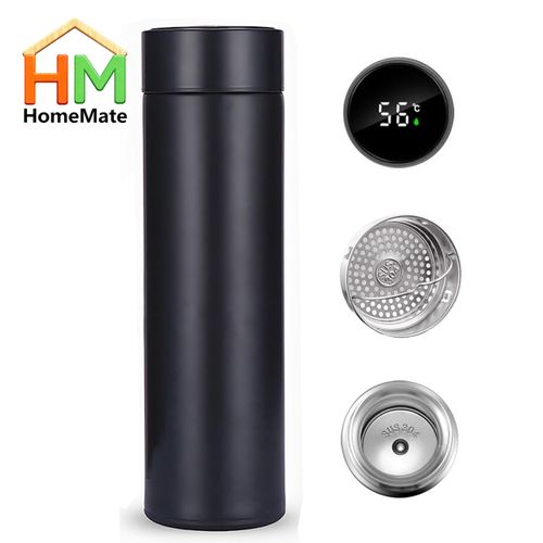 Homemate 500ML Temperature Display Thermos Cup Water Bottle Stainless Steel Divided Thermos Bottle Outdoor Black Vacuum Flask Insulated Cup Gift