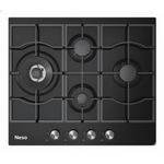 Neso 60cm Built-in Gas Hob, 4-Burner, Black Tempered Glass, Cast Iron Supports, Triple Burner &amp; FFD Safety