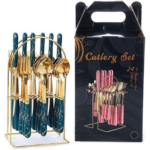 24-piece stainless steel cutlery set - dark green