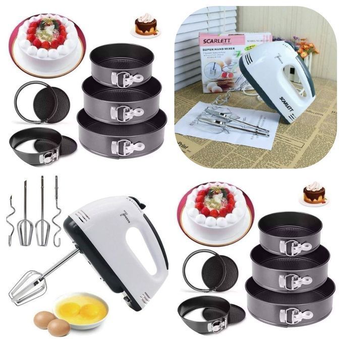Scarlett Electric Hand Mixer And 3 Pieces Baking Set Tins