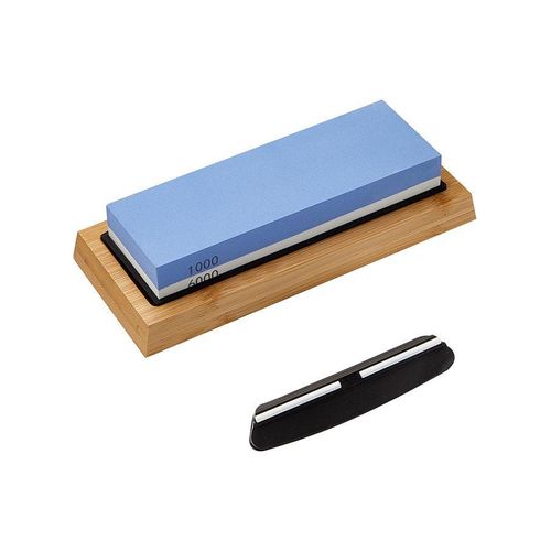 TodyJeyHo Sharpening Stone 2-in 1 Whetstone Knife Sharpener Stone Dual Sides 1000/6000 Grit Knife Sharpening Kit Wet Stone with Flattening Stone Angle Guide Non-Slip Bamboo Base for Kitchen Pocket Knife