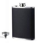 1 Pack Flask for Liquor and Funnel, Premium 8 Oz Leak Proof 18/8 Stainless Steel Pocket Hip Flask with Black Leather Cover, Great Gift Idea