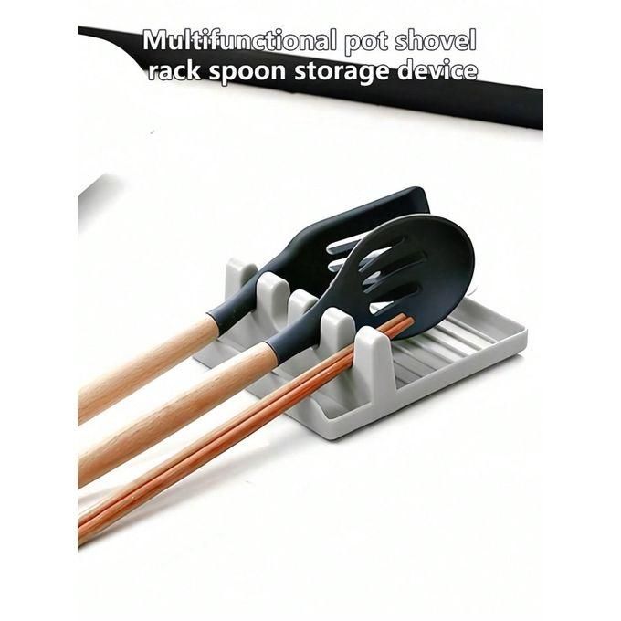 1pc Creative Spatula Gray Abs Plastic Anti-Slip Spoon Chopsticks Cutlery Rack, Lid Holder,