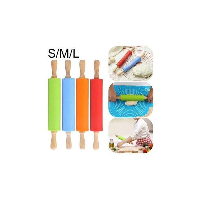 Silicon Non-Stick Rolling Pin With Wooden Handle-30cm