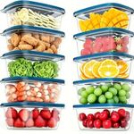 KnMn 10 PCS Stackable Food Storage Containers with Multi Color Lids, BPA-Free Plastic Lunch Boxes, Microwave Safe