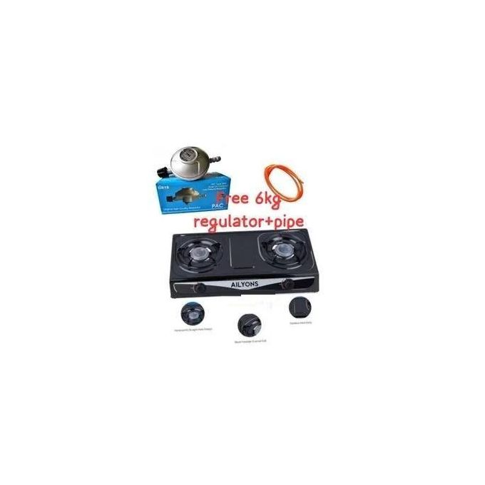 AILYONS  Table Top Stainless Steel 2 Burner Gas Cooker Plus 6kg Regulator And Pipe