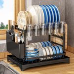 Kitchen countertop utensil drying rack, double-layer stainless steel drain with drainage board and utensil rack, used for large capacity storage of bowls/cups/bottles