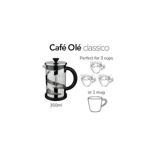 Cafe  ole Classico Gold Cafetière, 350ml / 1 Mug / 3 Espresso Cups, French Press Coffee Maker, Stainless Steel Mesh Filter, Glass Body, Gold Finish