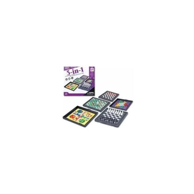 5-in-1 Magnetic Board Game Set – Chess, Ludo, Snakes &amp; Ladders, Checkers, Chinese Checkers (Small)