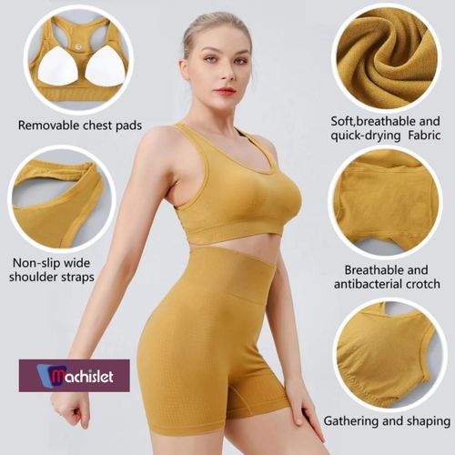 Machislet Lightweight Breathable Yoga Clothes for Women Form-fitting Workout Outfits with High Elasticity for Yoga Running Fitness(Suitable 80-145KG)-Yellow