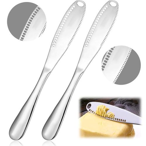 2 Pack Butter Spreader Knife – 3-in-1 Butter Curler, Slicer, and Spreader, Silver