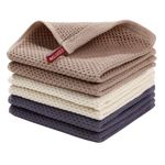 TodyJeyHo 100% Cotton Waffle Weave Kitchen Dish Cloths, Tea Towels Ultra Soft Absorbent Quick Drying Dish Towels, 34×34 CM, 3 Pack(Dark blue, Beige, Brown)