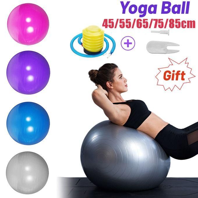 85 Cm Yoga Ball PVC Thicken For Pilates Yoga Fitness Sport Anti-Slip/Burst Pregnancy Birthing Exercise Fitness Massage Gym Portable Ball + Free Pump Silve