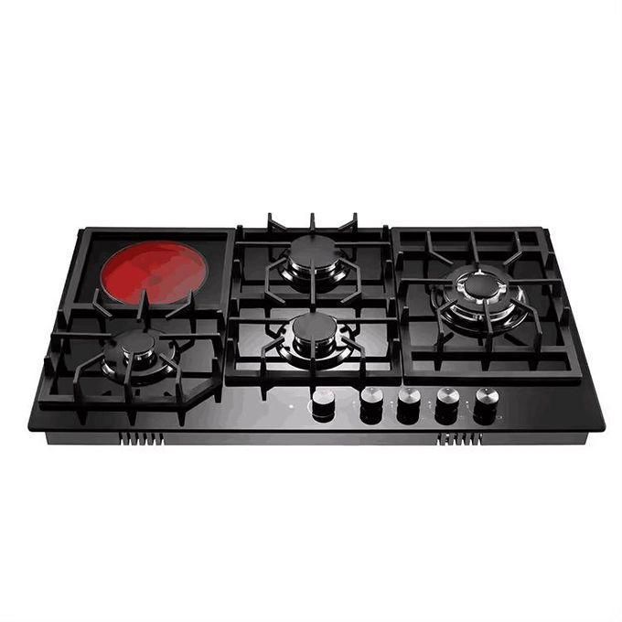 4 Gas(1 WOK) + 1 Electric Ceramic Plate Hob,Black Glass 90cm