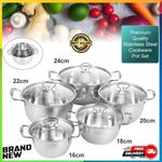 5 Pack Stainless Steel COOKWARE HOB STOCKPOT Pot Casserole Set with Glass LIDS