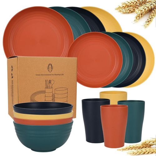 16pcs Dinnerware Set (8 Plates, 4 Bowls and 4 Cups) - Reusable - Macaron Color