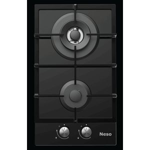Neso 30cm Built-In Gas Hob – 2 Burners, Black Tempered Glass, Automatic Ignition